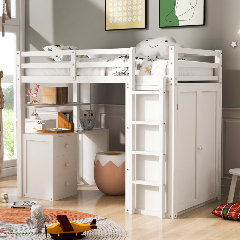 Harriet Bee Florinka Twin 3 Drawer Loft Bed with BuiltinDesk by